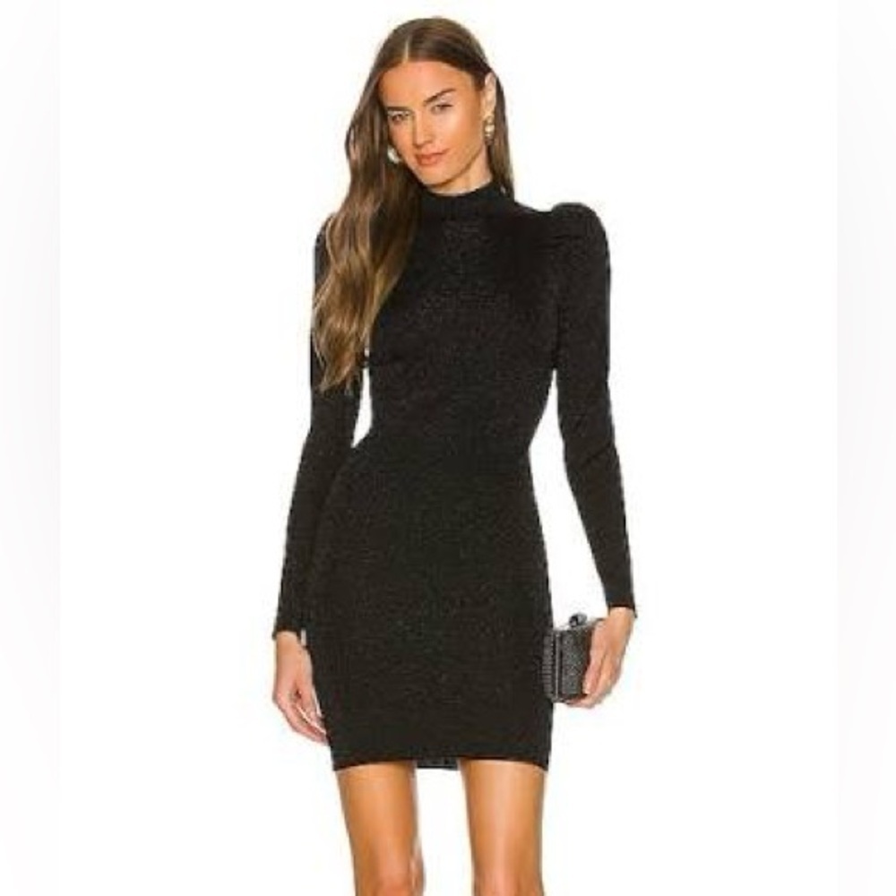 Alice + Olivia Issa Metallic Puff Sleeve Dress size M